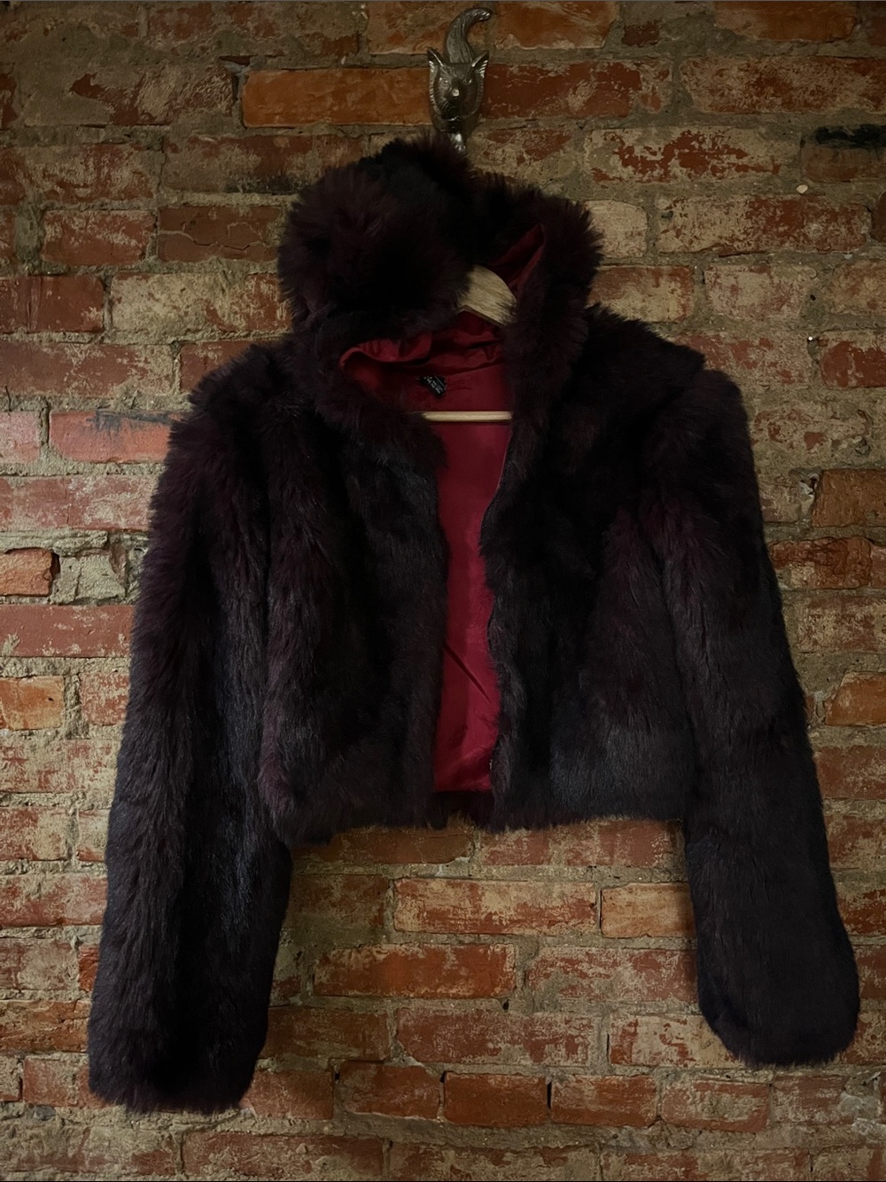 Women's Faux Fur Hooded Jacket - Deep Burgundy